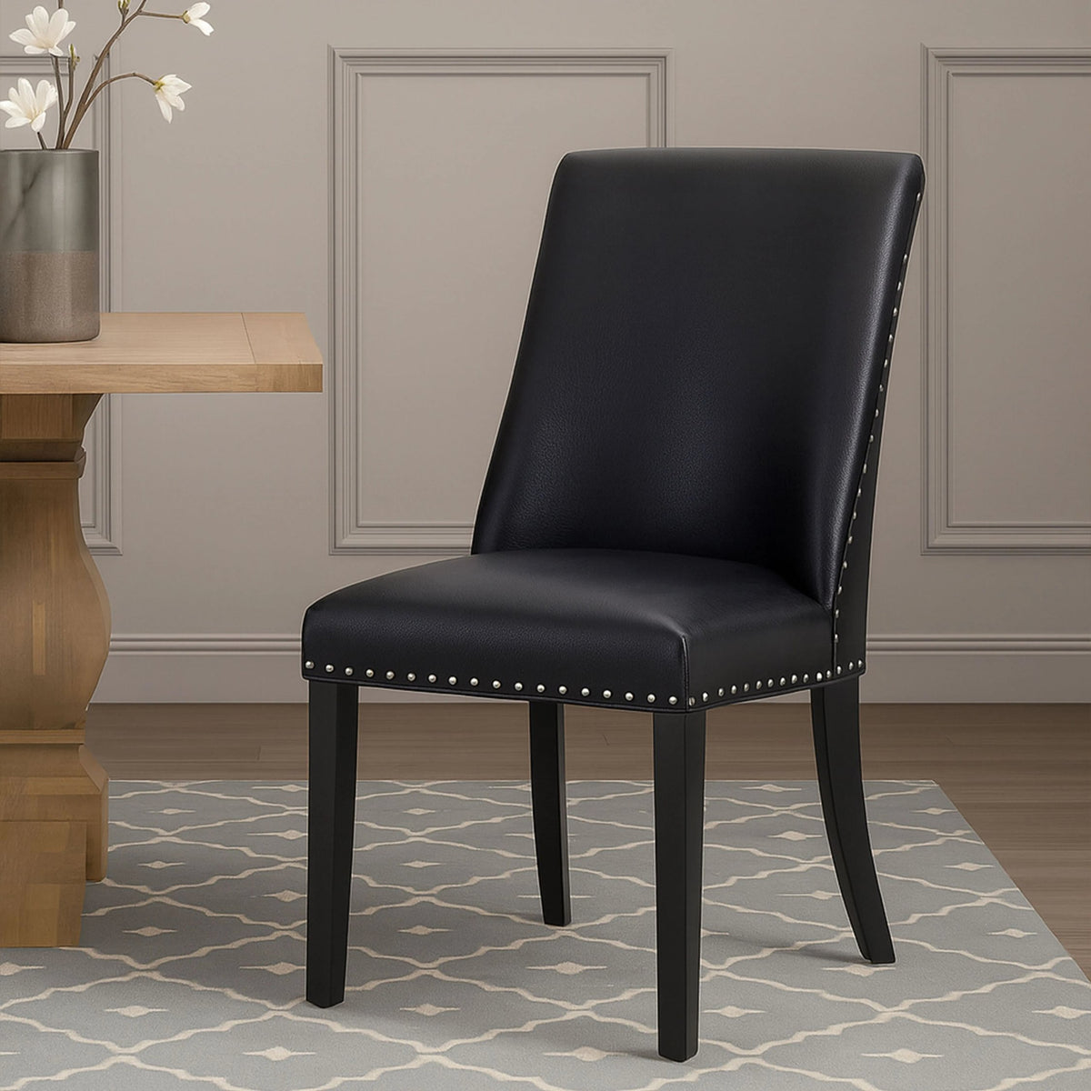 Rancher Black Leather Effect Dining Chair