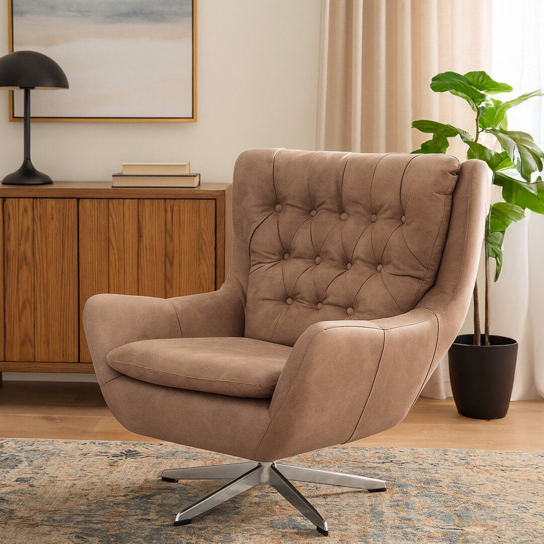 Miles Brown Leather Effect Swivel Chair