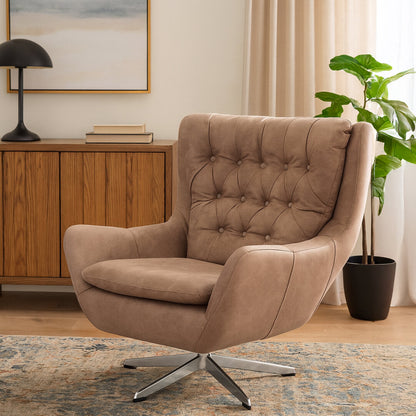 Miles Brown Leather Effect Swivel Chair