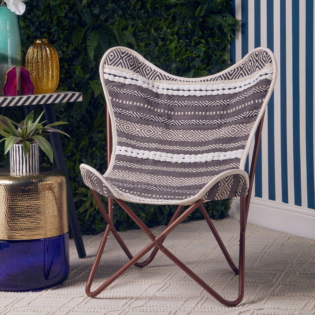 Serene Grey And White Butterfly Chair