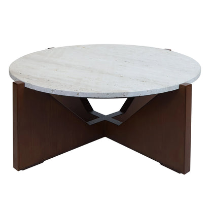 Travelle Travertine Top Coffee Table With Acacia Wood Frame