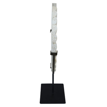 Roman Travertine Disc Sculpture with Black Metal Base