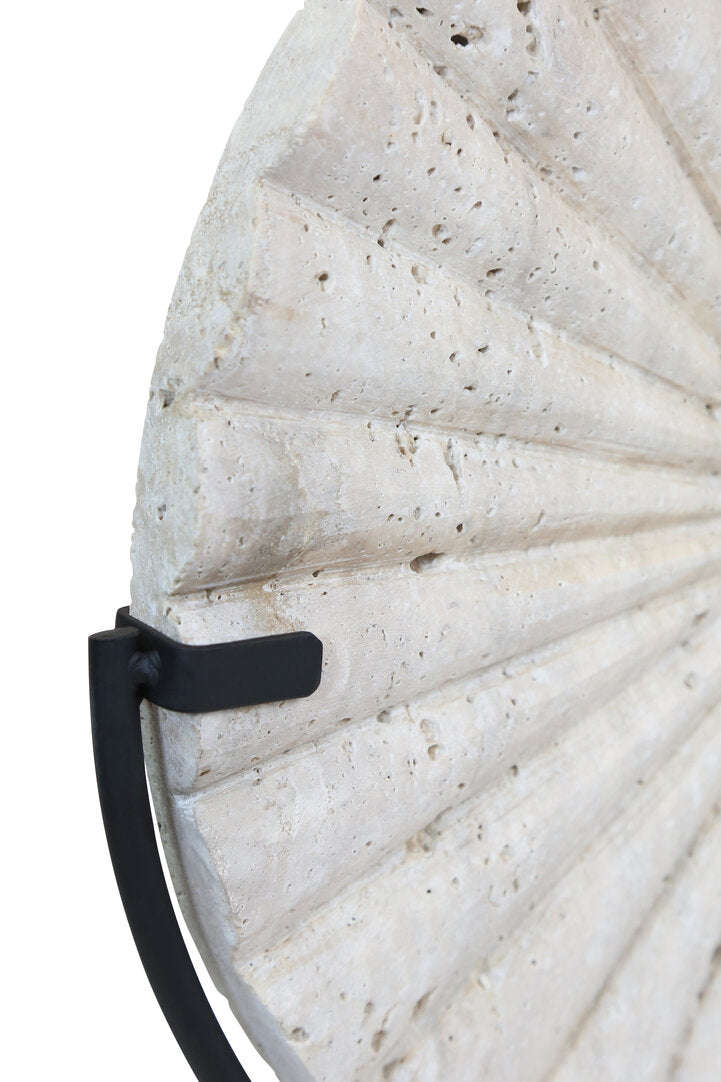 Roman Travertine Disc Sculpture with Black Metal Base