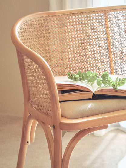 Pacific Natural Cane and Beech Wood Bench with Backrest