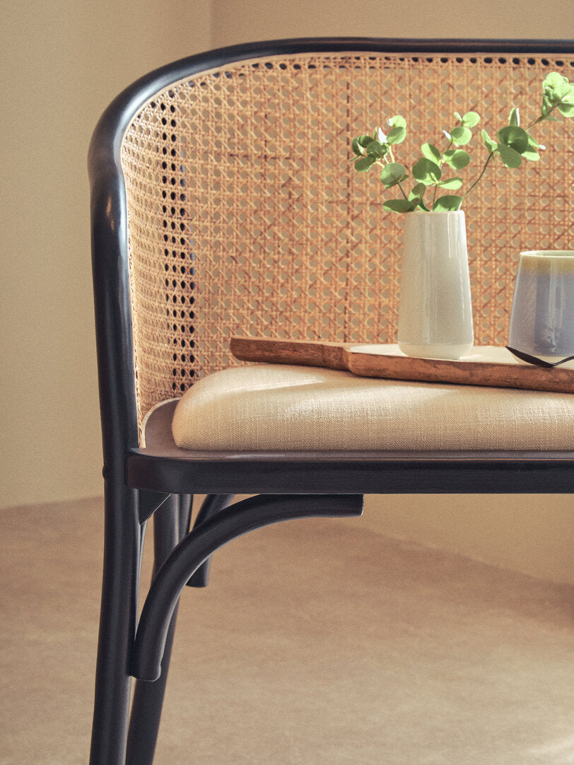 Pacific Natural Cane Bench with Black Beech Wood Frame