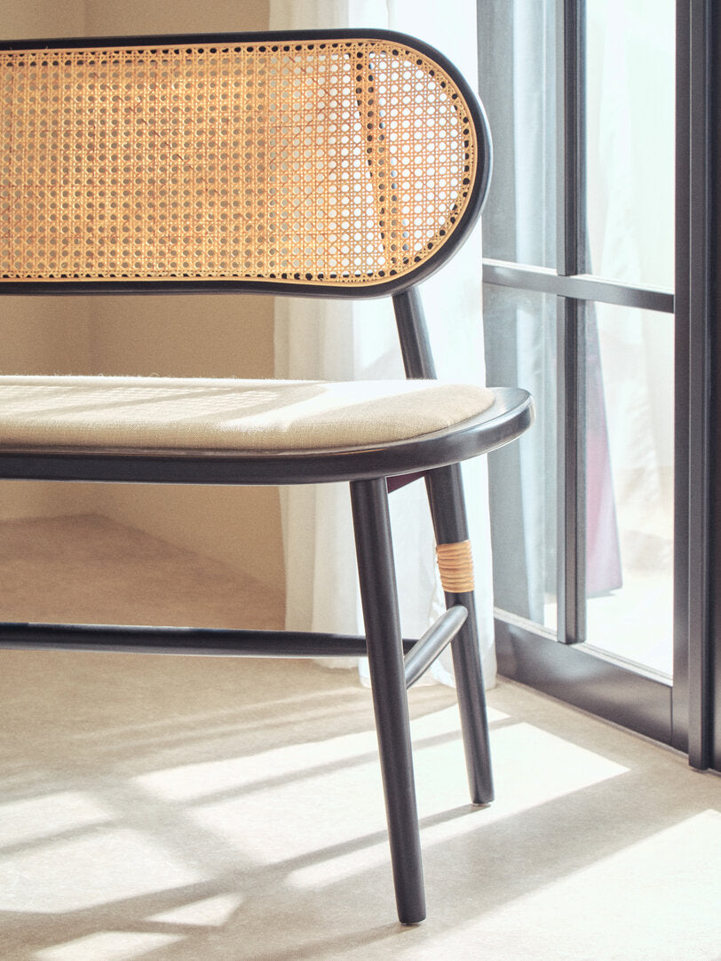 Pacific Natural Cane Bench with Black Elm Wood Frame