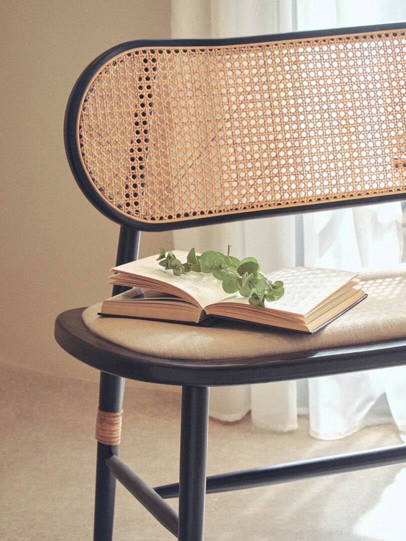 Pacific Natural Cane Bench with Black Elm Wood Frame