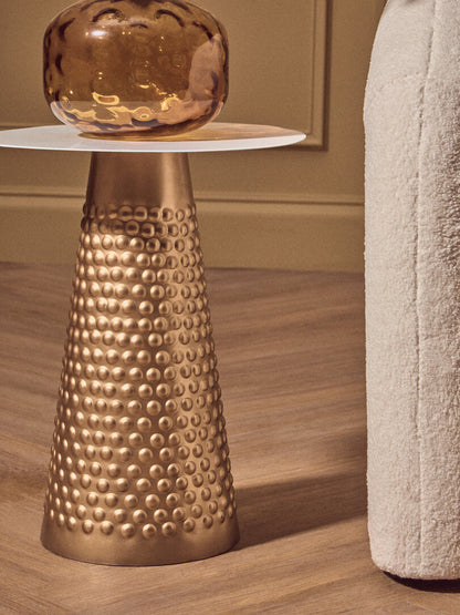 Asya White Top Gold Base Side Table