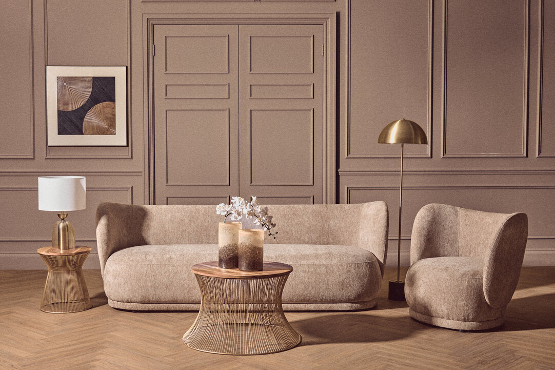 Hamptons Deep Stone Chenille Curved Three Seater Sofa