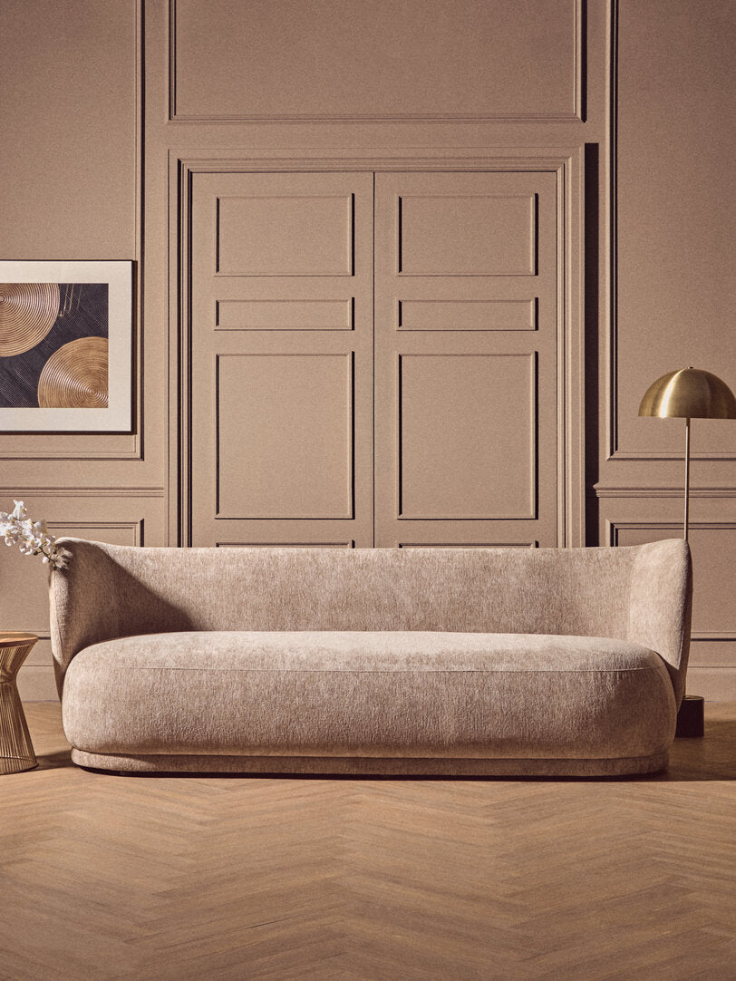 Hamptons Deep Stone Chenille Curved Three Seater Sofa