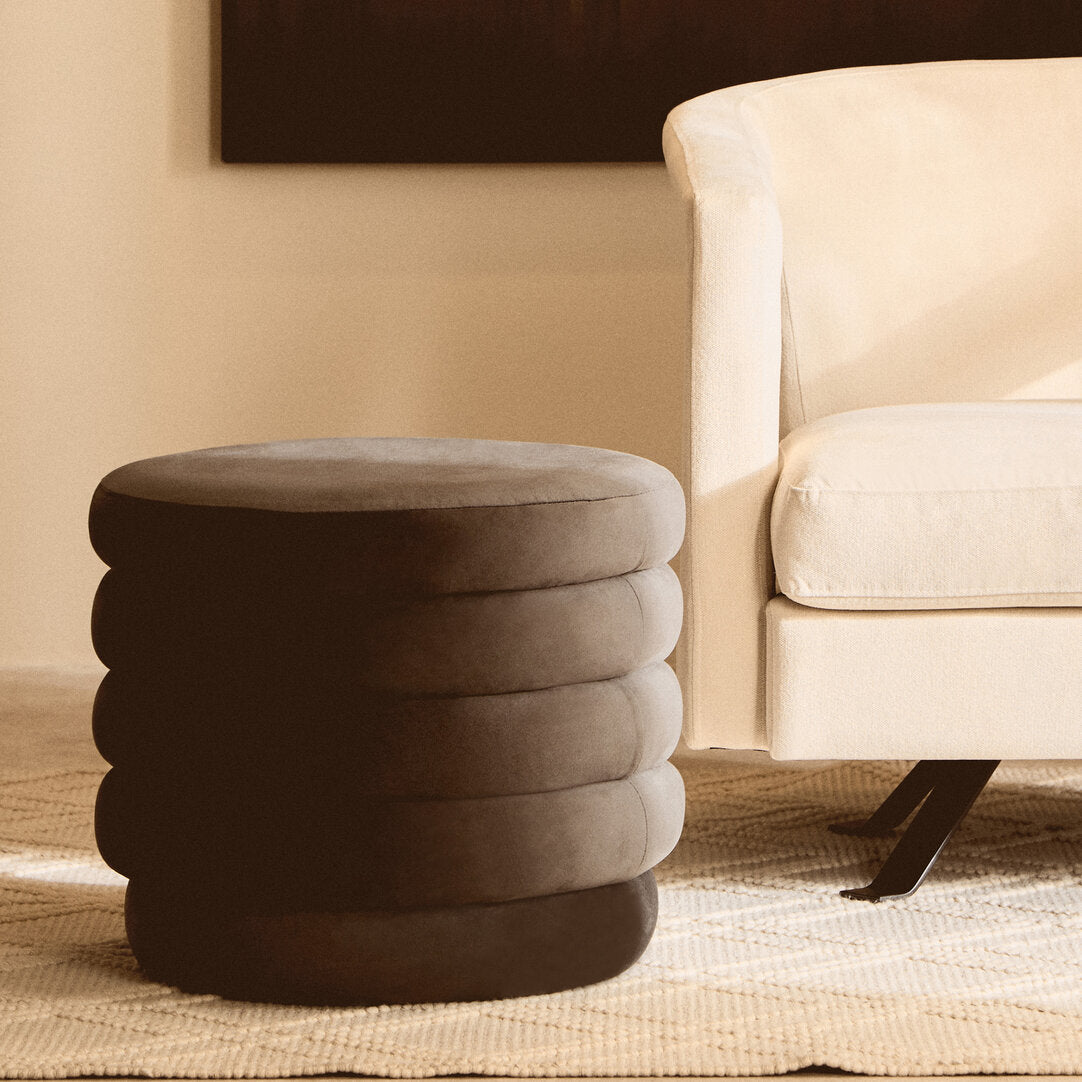 Athena Graphite Velvet Round Footstool