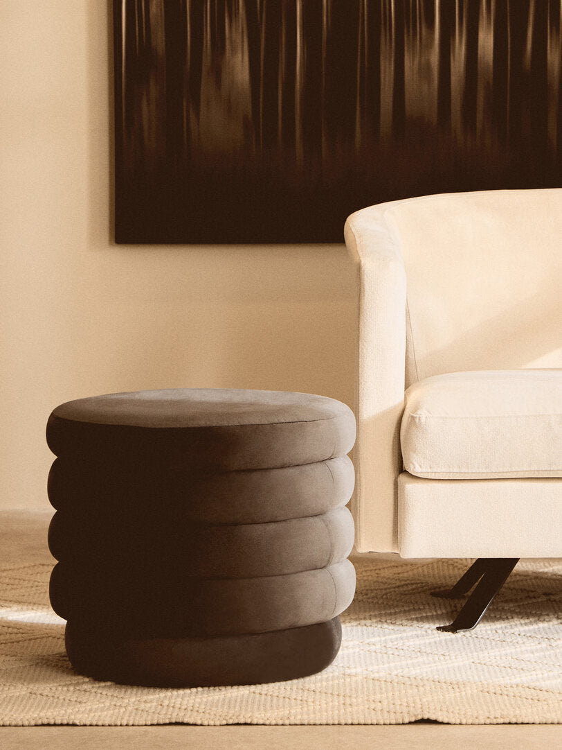 Athena Graphite Velvet Round Footstool