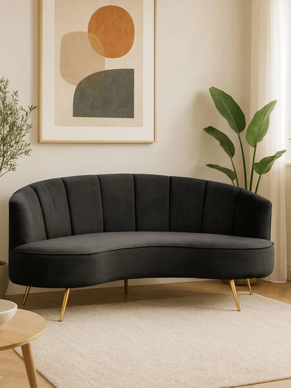Violetta Three Seat Black Velvet Sofa