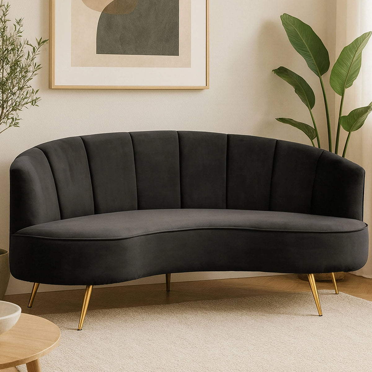 Violetta Three Seat Black Velvet Sofa