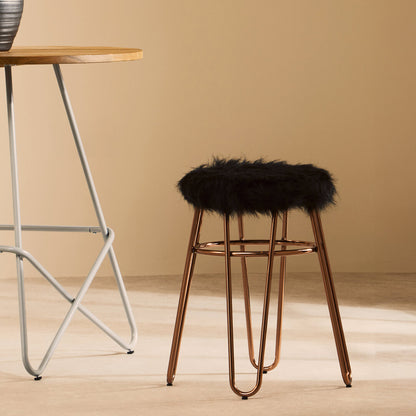 Zone Faux Fur Rose Gold Finish Stool