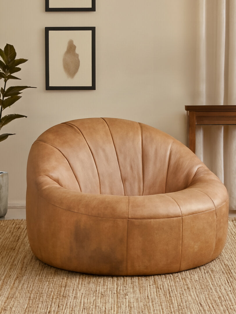 Loft Light Brown Leather Curved Chair