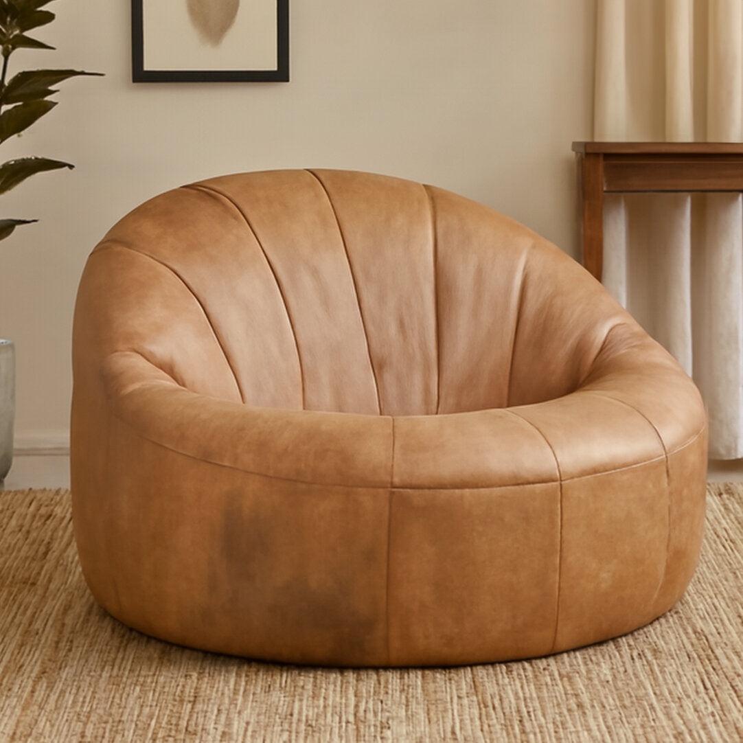 Loft Light Brown Leather Curved Chair