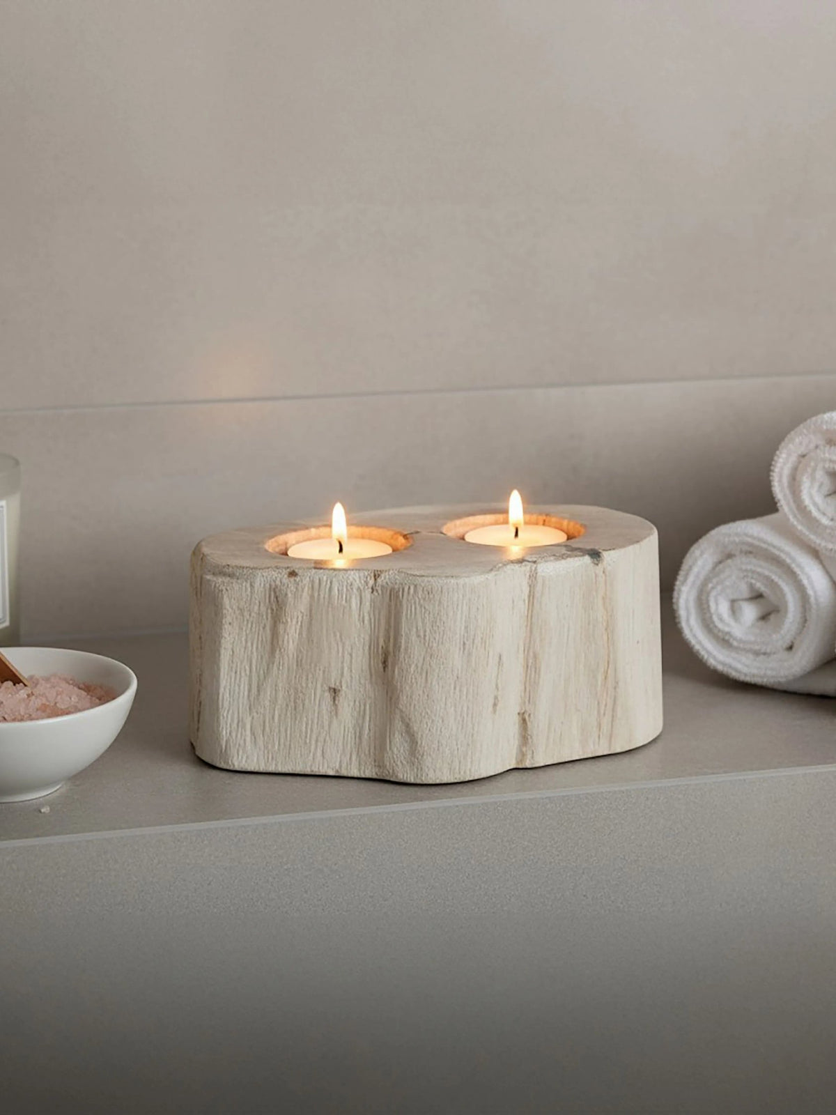 Artifact Petrified Wood Double Candle Holder