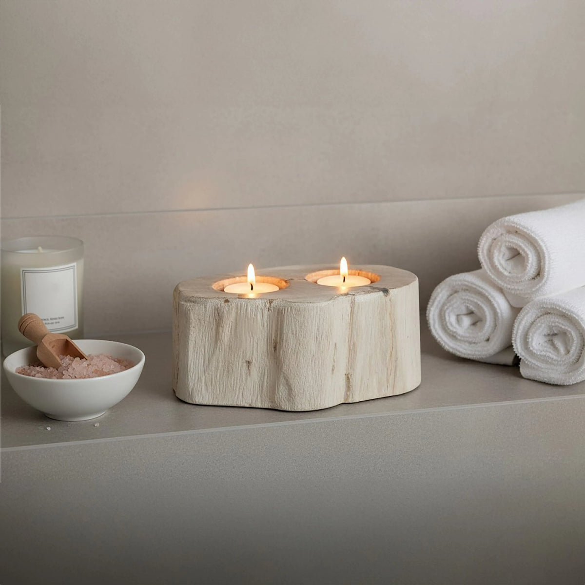Artifact Petrified Wood Double Candle Holder