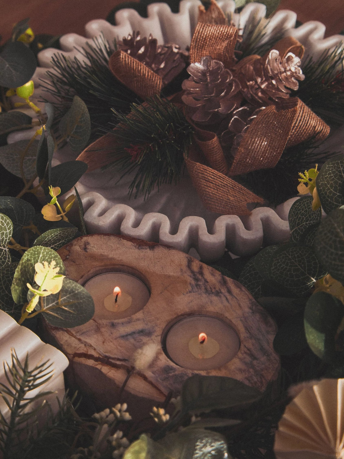 Artifact Petrified Wood Double Candle Holder