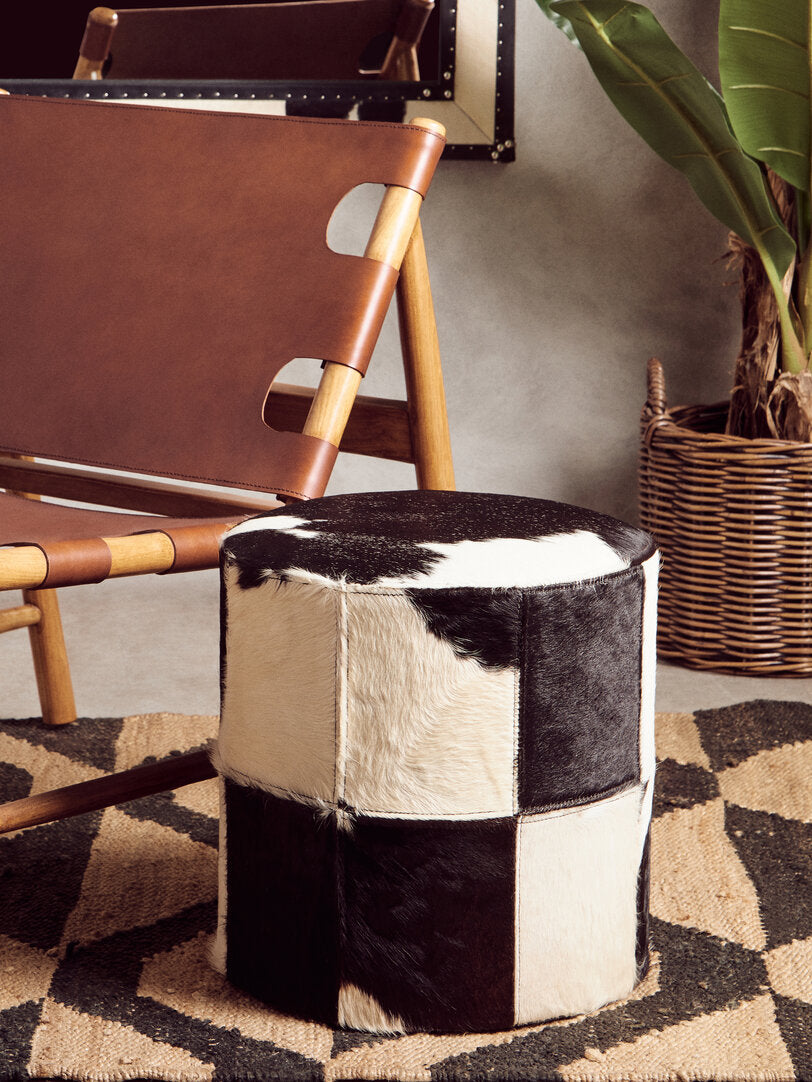 Chelsea Townhouse Black And White Cowhide Stool