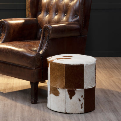 Chelsea Townhouse Brown And White Genuine Cowhide Ottoman