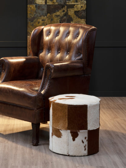 Chelsea Townhouse Brown And White Genuine Cowhide Ottoman