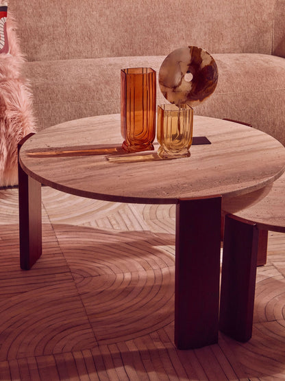 Iberia Travertine and Acacia Wood Large Coffee Table