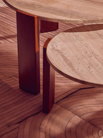 Iberia Travertine and Acacia Wood Small Coffee Table