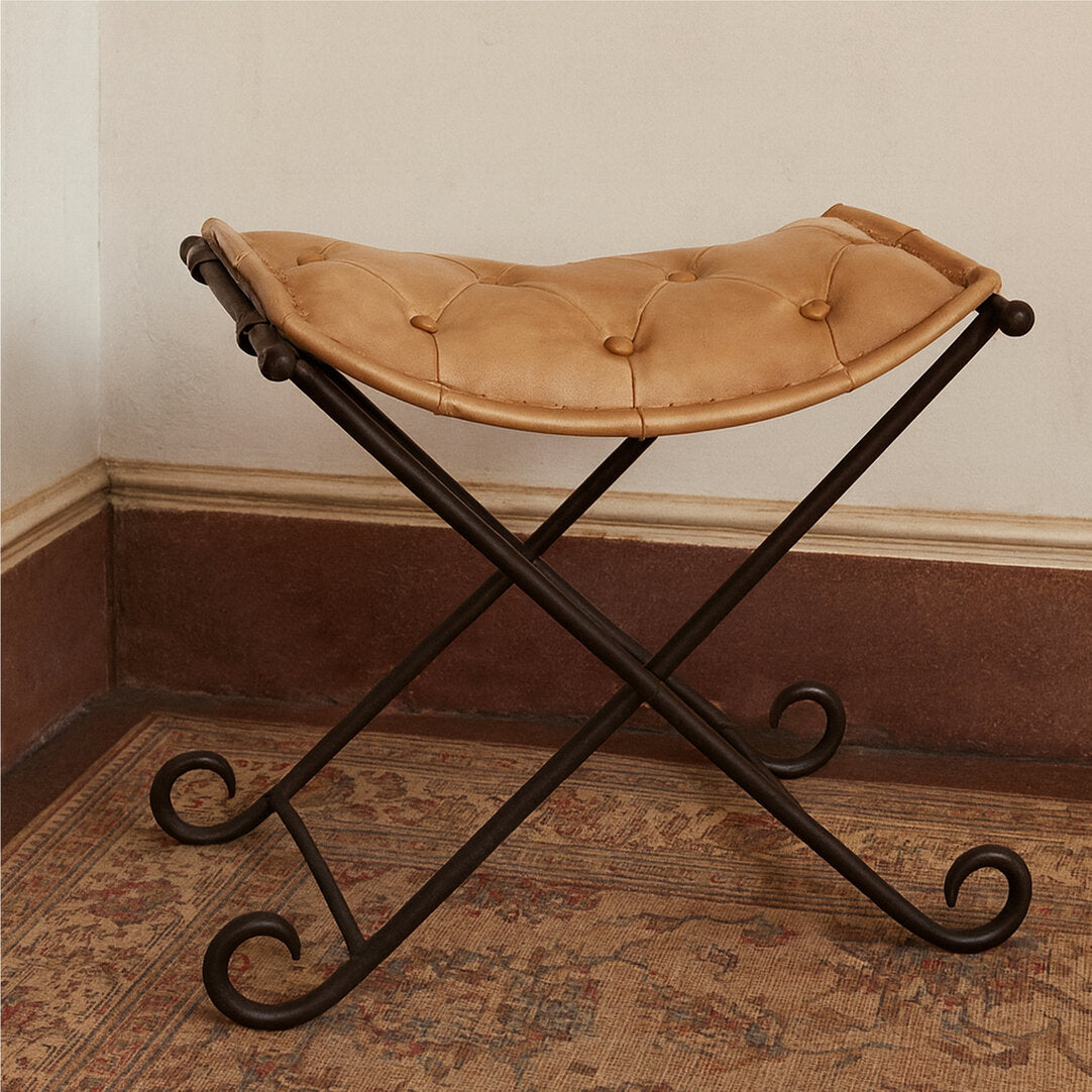 Dakota Light brown Leather And Iron Stool
