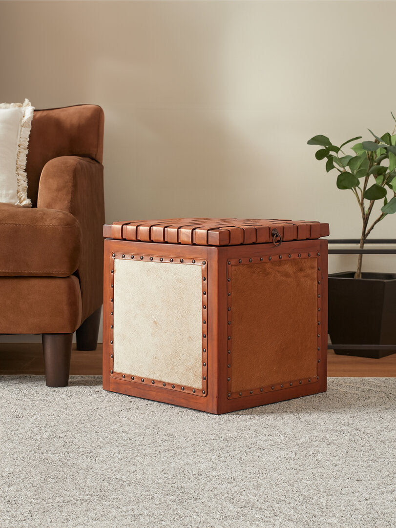 Sumatra Hair on Leather Storage Stool