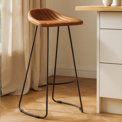 Dakota Light Brown Leather Bar Stool With Footrest