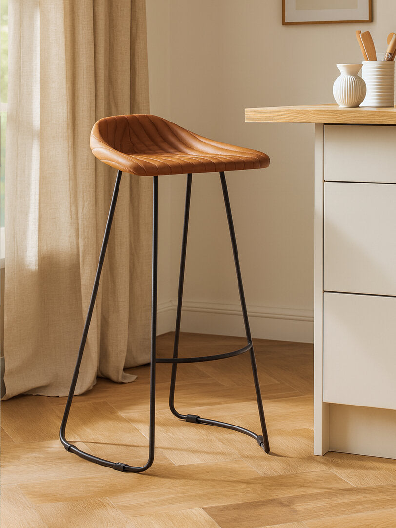 Dakota Light Brown Leather Bar Stool With Footrest