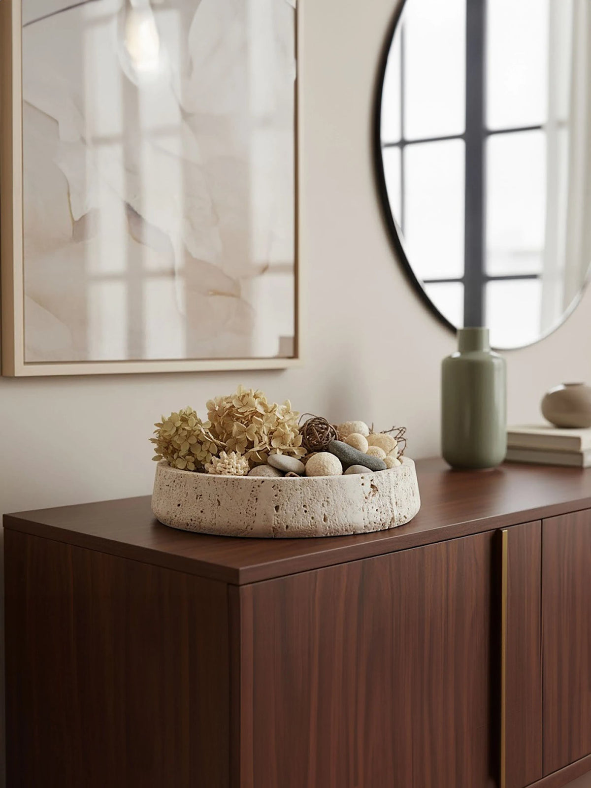 Roman Travertine Bowl with Raised Edges