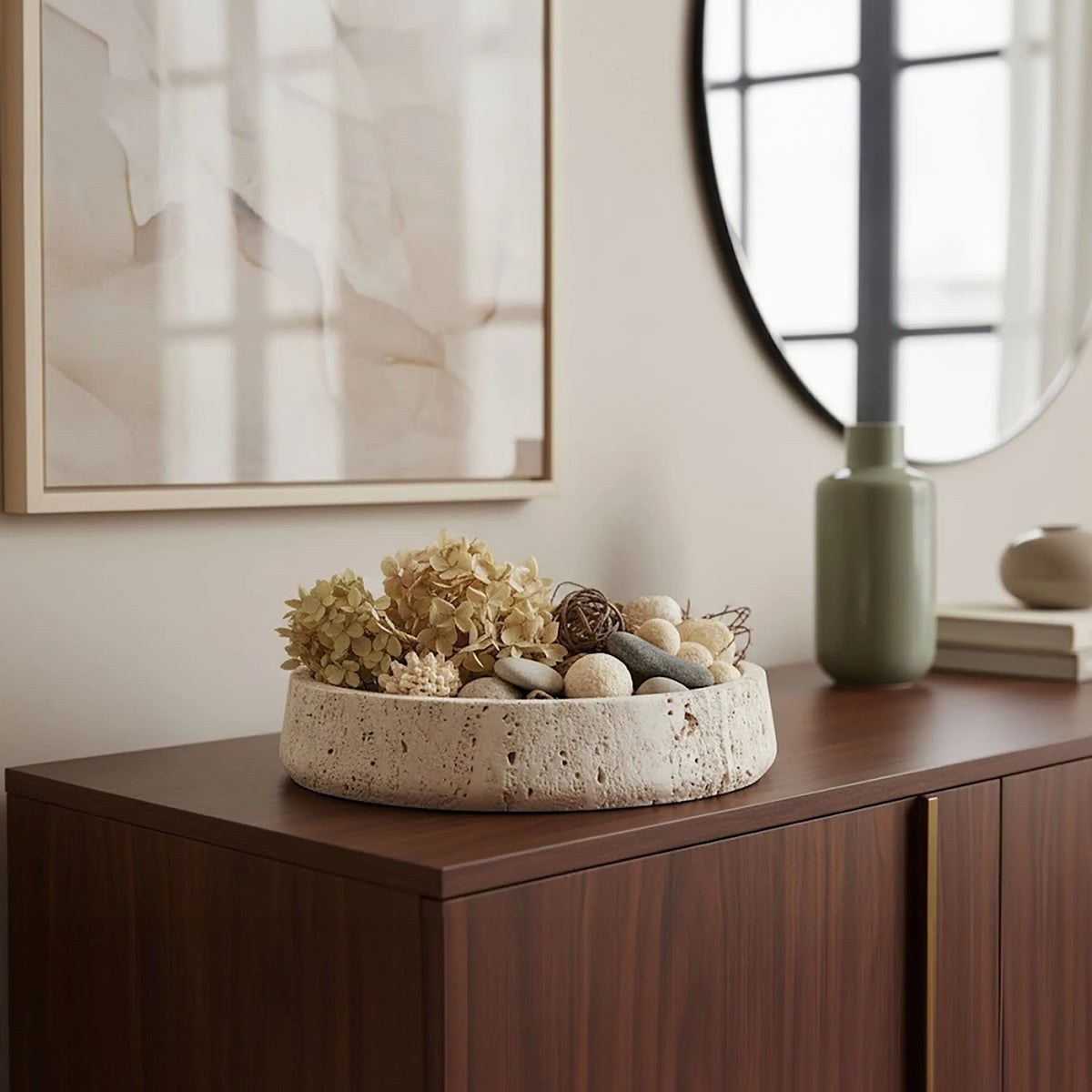 Roman Travertine Bowl with Raised Edges