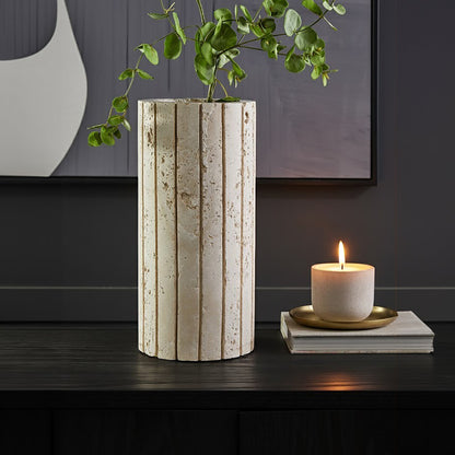 Roman Travertine Ribbed Vase