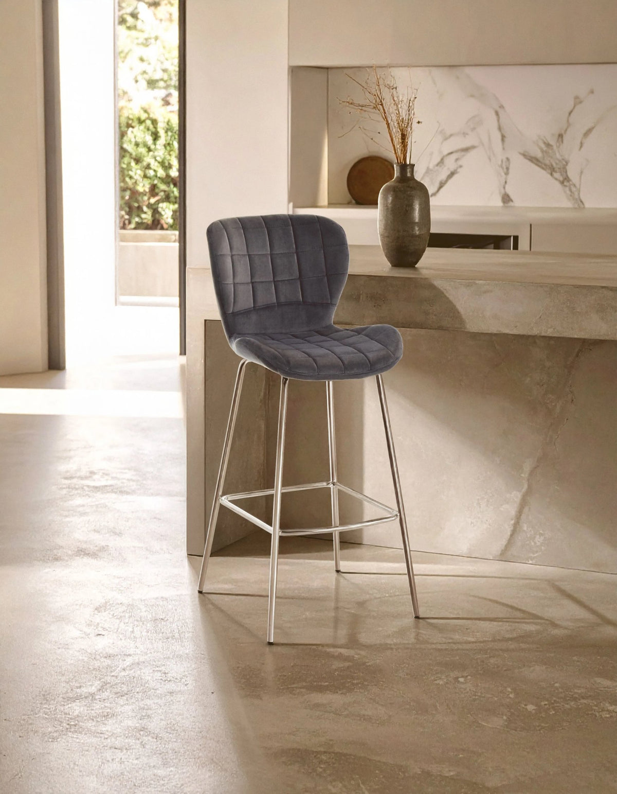 Warwick Grey Velvet Bar Chair