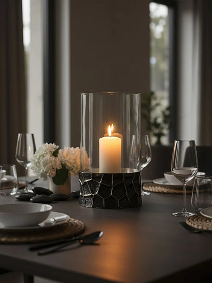 Aureon Black and Gold Large Hurricane Candle Holder