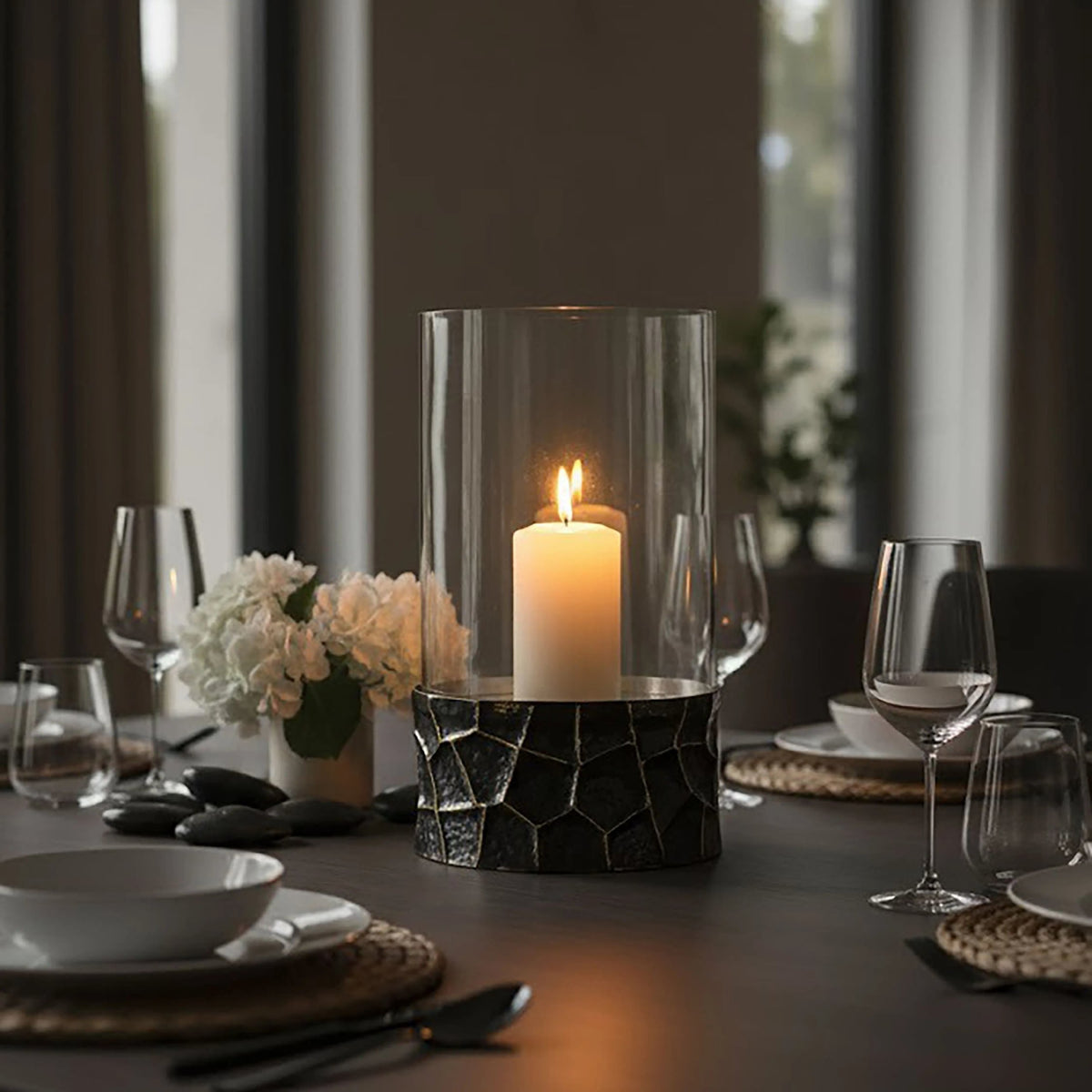 Aureon Black and Gold Large Hurricane Candle Holder