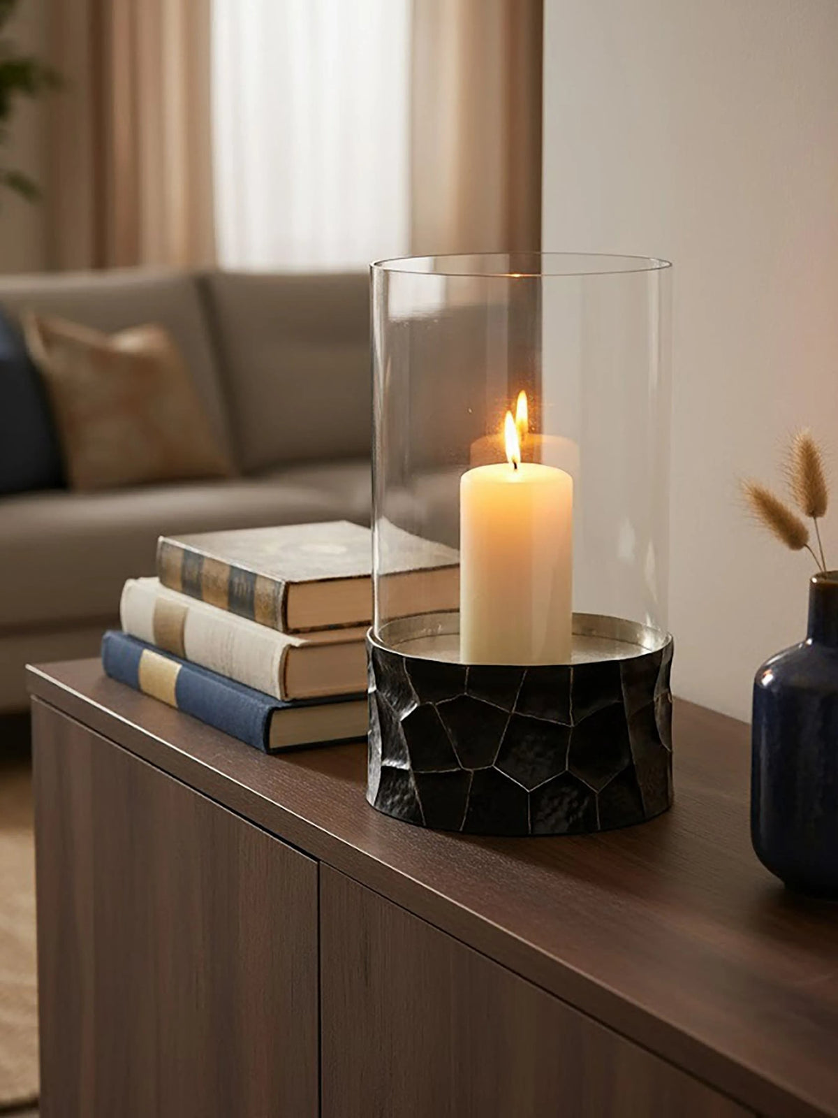 Aureon Black and Gold Large Hurricane Candle Holder