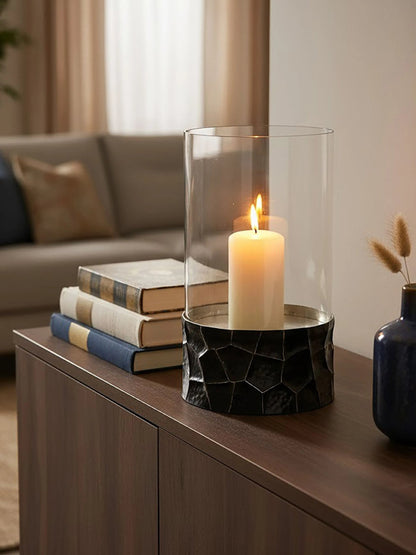 Aureon Black and Gold Large Hurricane Candle Holder