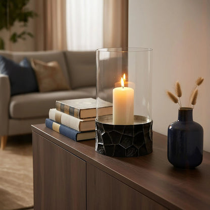 Aureon Black and Gold Large Hurricane Candle Holder