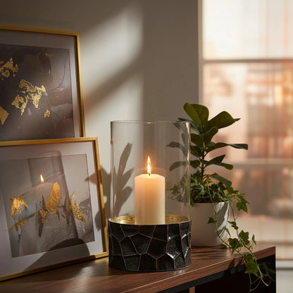 Aureon Black and Gold Large Hurricane Candle Holder