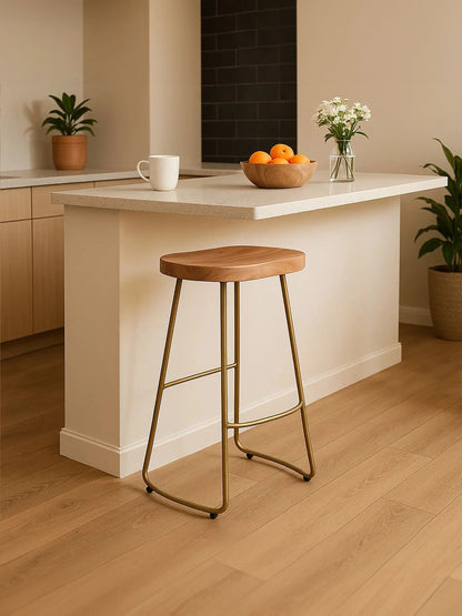 Nairn Acacia Wood and Antique Brass Bar Stool