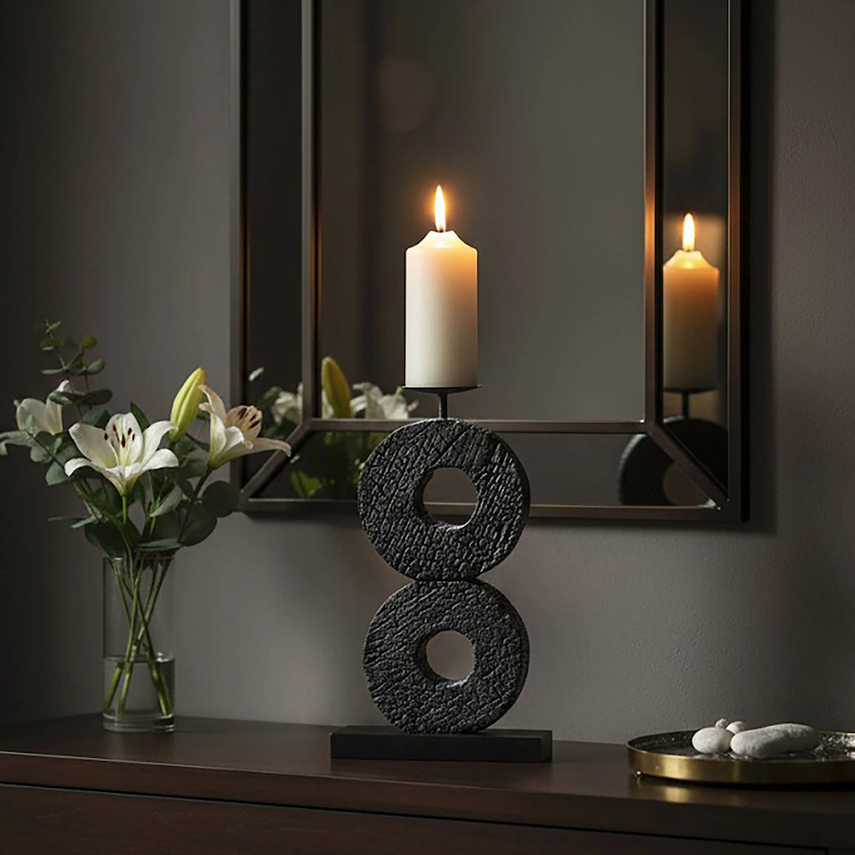 Vanguard Large Charred Black Mango Wood Log Candle Holder