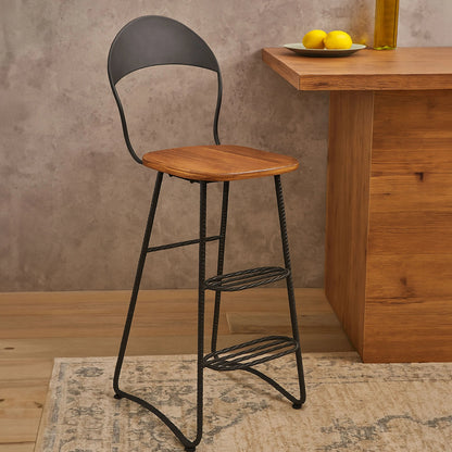 Nova Wood and Black Metal Bar Chair