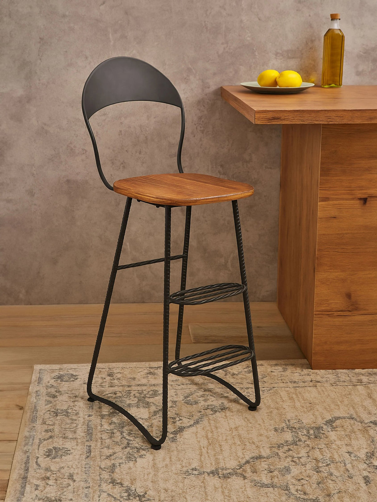 Nova Wood and Black Metal Bar Chair