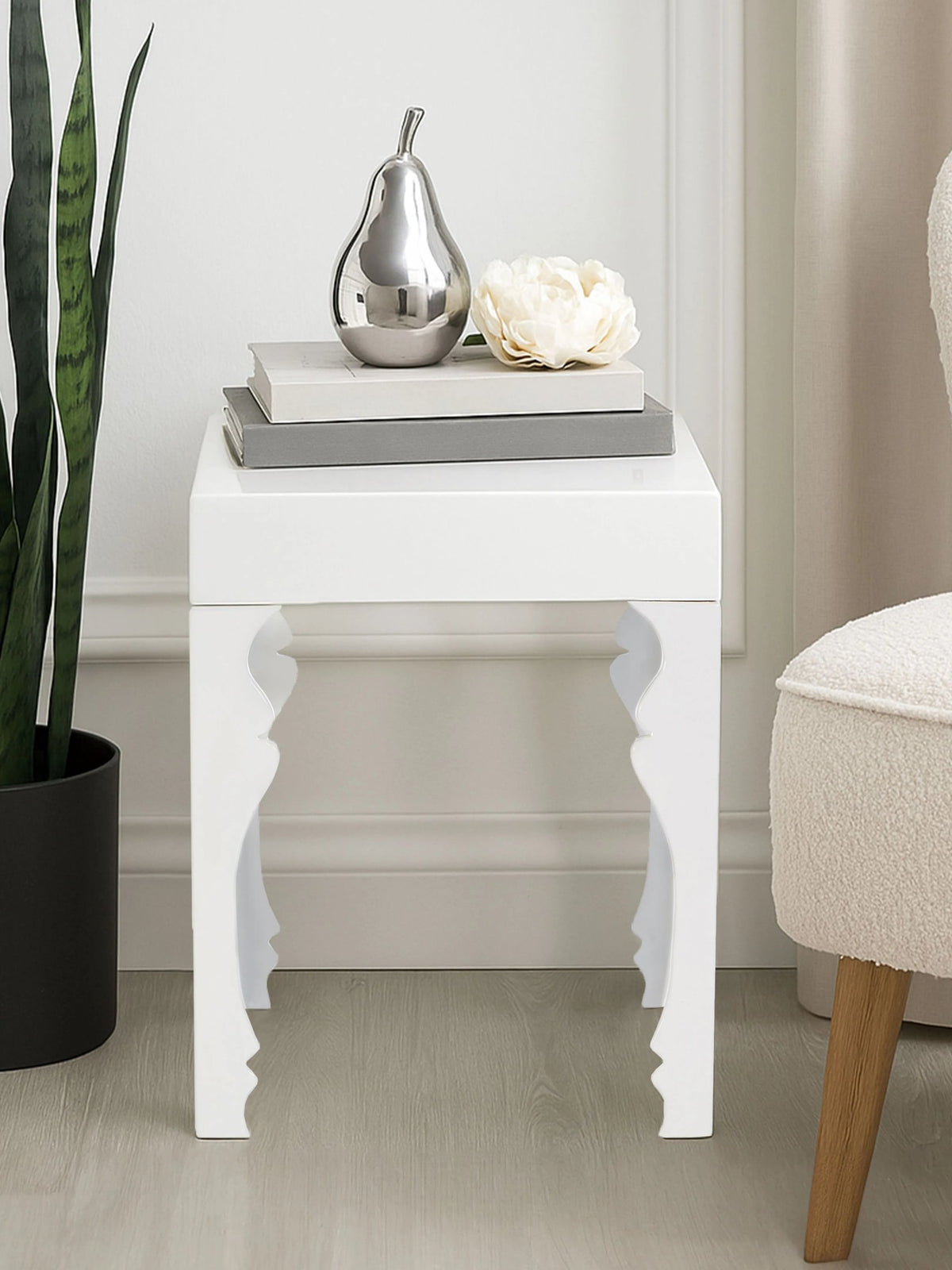 Lacquerre White High Gloss Side Table
