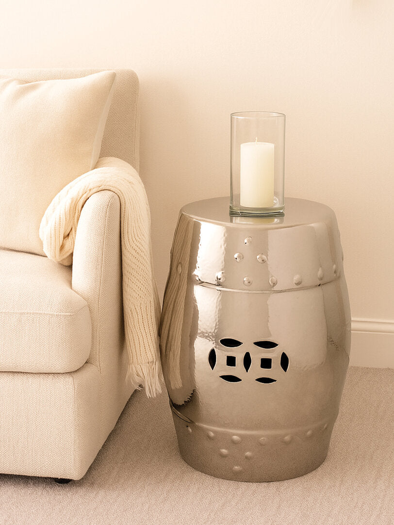 Lagun Complements Silver Finish Table And Stool