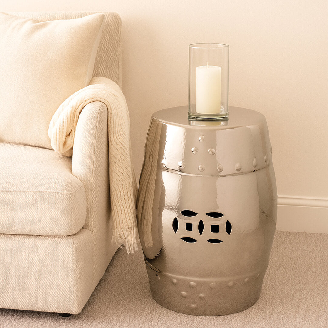 Lagun Complements Silver Finish Table And Stool